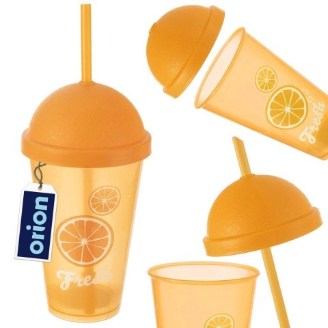 Kubek z Pokrywką i Słomką 450 ml ORION Pomarańczowy Nietłukący do Napojów