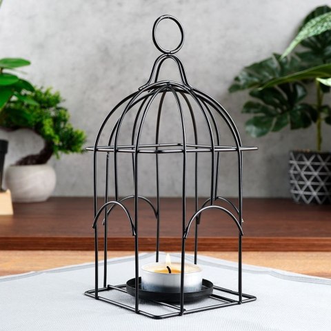 Lampion na Świece Świeczkę Tealight Metalowy Czarny Loft Solidny ORION 25cm