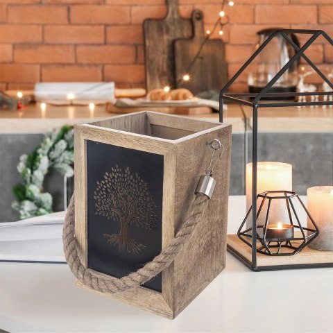Lampion na Świeczkę Drewniany Mango 20 cm ORION Motyw Drzewa