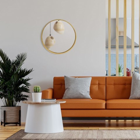 Lustro Ścienne Drewniane Złote Okrągłe Ozdobne Dekoracyjne VILDE 50 cm