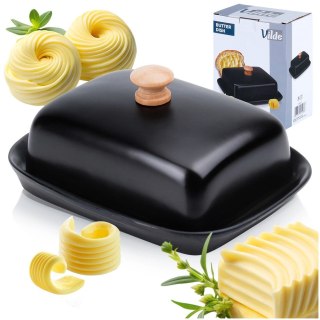 Maselniczka Czarna Ceramiczna z Pokrywką Pojemnik na Masło VILDE 16x12,5 cm