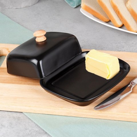 Maselniczka Czarna Ceramiczna z Pokrywką Pojemnik na Masło VILDE 16x12,5 cm