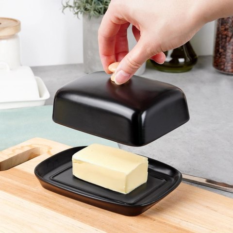 Maselniczka Czarna Ceramiczna z Pokrywką Pojemnik na Masło VILDE 16x12,5 cm