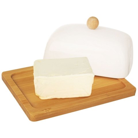 Maselniczka Maselnica Porcelanowa Bambusowa do Masła Biała ORION 16 x 13 cm