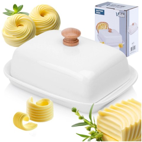 Maselniczka z Pokrywką Pojemnik na Masło Biały Ceramiczny VILDE 16x12,5 cm