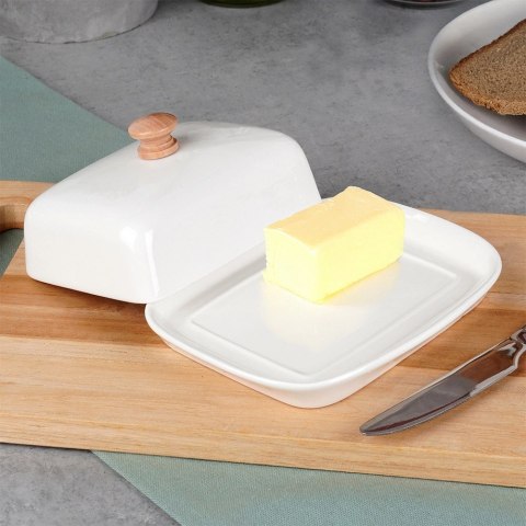 Maselniczka z Pokrywką Pojemnik na Masło Biały Ceramiczny VILDE 16x12,5 cm