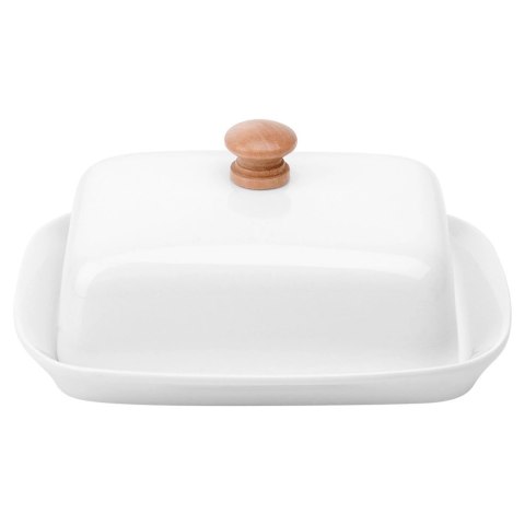 Maselniczka z Pokrywką Pojemnik na Masło Biały Ceramiczny VILDE 16x12,5 cm