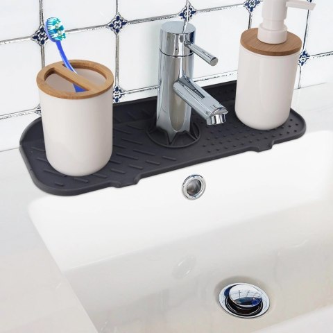 Mata na Zlew Silikonowa Szara 36 x 14 cm z Wylewkami Antypoślizgowa ORION