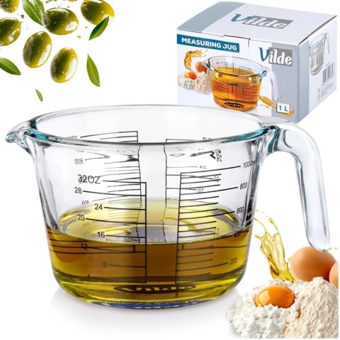 Miarka Kuchenna Szklana 1 L Szkło Borokrzemowe z Uchwytem i Wylewką VILDE
