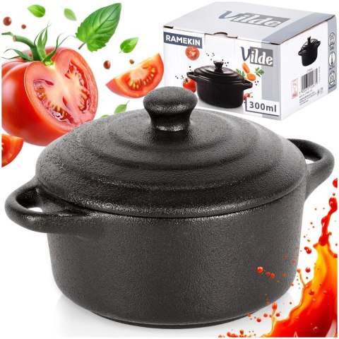 Miseczka do Zapiekania 300 ml Porcelanowa Czarna z Pokrywką VILDE