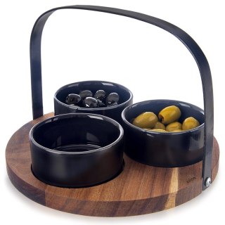 Miseczki na Przekąski BLACK 130 ml Ceramiczne 3 szt na tacy ORION