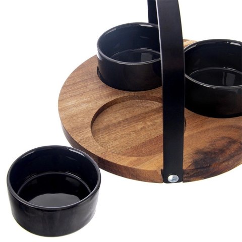Miseczki na Przekąski BLACK 130 ml Ceramiczne 3 szt na tacy ORION