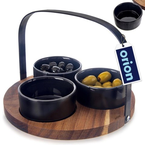 Miseczki na Przekąski BLACK 130 ml Ceramiczne 3 szt na tacy ORION