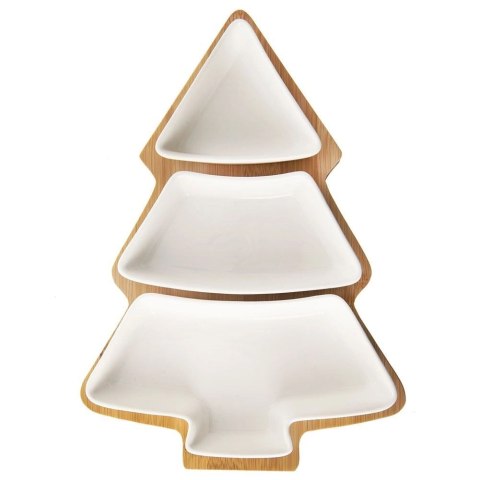 Miseczki z Tacą na Przekąski Dipy Choinka Porcelanowe Białe ORION 28 cm