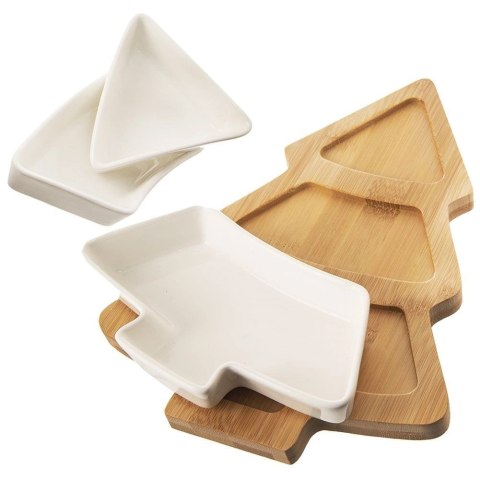Miseczki z Tacą na Przekąski Dipy Choinka Porcelanowe Białe ORION 28 cm