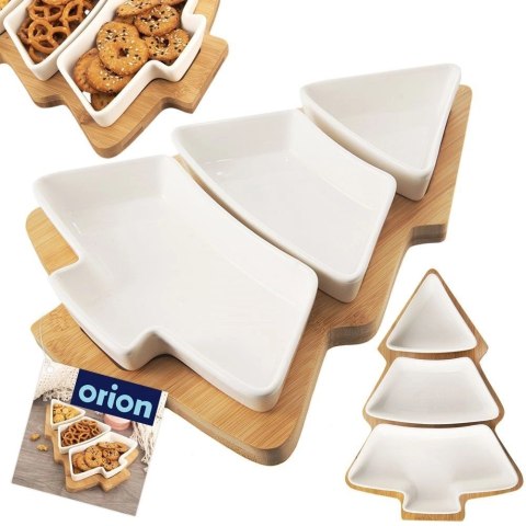 Miseczki z Tacą na Przekąski Dipy Choinka Porcelanowe Białe ORION 28 cm