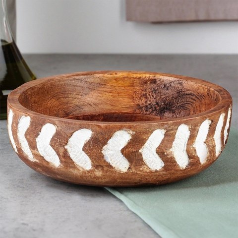 Miska Drewniana do Serwowania Podawania Owoców Ozdobna VILDE 20 cm, 850 ml