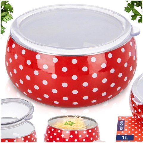 Miska Emaliowana TECKA 1 L z Pokrywką Czerwony Groszek do Zmywarki ORION