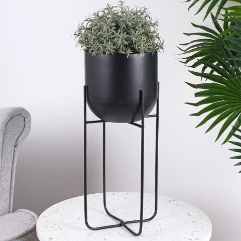 Osłonka na Doniczkę na Stojaku Metalowa 16,5 x 42 cm VILDE Czarna Glamour