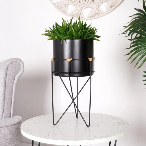 Osłonka na Doniczkę na Stojaku Metalowa 17 x 31,5 cm HSC Czarna