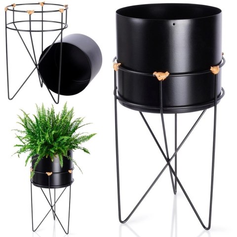 Osłonka na Doniczkę na Stojaku Metalowa 17 x 31,5 cm HSC Czarna