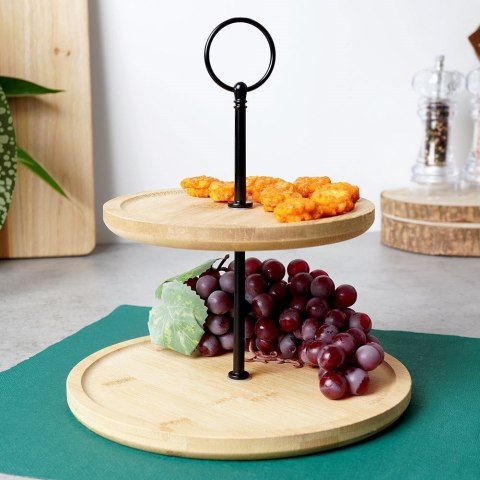 Patera 2-Piętrowa Bambusowa Drewniana Dekoracyjna EXCELLENT HOUSEWARE 24 cm