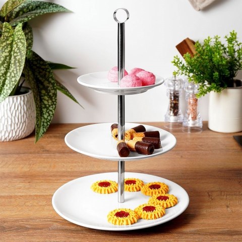 Patera Porcelanowa Biała 3-Piętrowa do Serwowania Przekąsek ORION 25,5 cm