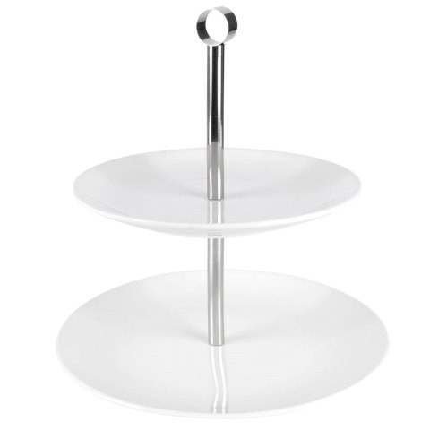 Patera Porcelanowa Biała Dwupoziomowa na Ciasta Dekoracyjna ORION 25 cm