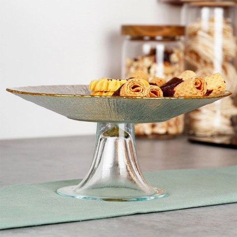 Patera na Nóżce Szklana Dekoracyjna na Tort Ciasta Ciasteczka ORION 21 cm