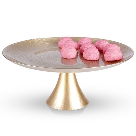 Patera na Tort Złota Szklana 28 cm VILDE Dekoracyjna na Nóżce