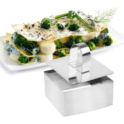 Pierścień do Formowania Potraw Kwadrat 8 cm ORION Stalowy z Tłokiem do Ryżu