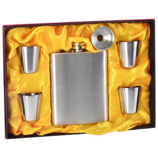 Piersiówka z Lejkiem i Kieliszkami Stalowa 6 el.