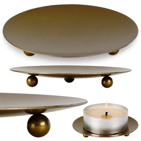 Podstawka pod Świecę Metalowa Złota 8,5 cm VILDE Okrągła na Nóżkach