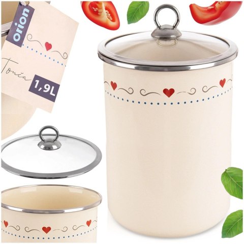 Pojemnik Emaliowany TONCA 1,9 L ORION Szklana Pokrywka 21 x 13 cm