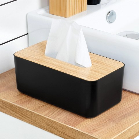 Pojemnik na Chusteczki Czarny Bambus 24 x 13 x 9,5 cm z Drewnianą Pokrywą
