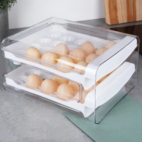 Pojemnik na Jajka 2-poziomowy Wysuwane Szufladki Biały VILDE 40 szt. Jajek