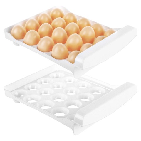 Pojemnik na Jajka 2-poziomowy Wysuwane Szufladki Biały VILDE 40 szt. Jajek