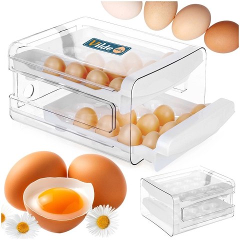 Pojemnik na Jajka 2-poziomowy Wysuwane Szufladki Biały VILDE 40 szt. Jajek