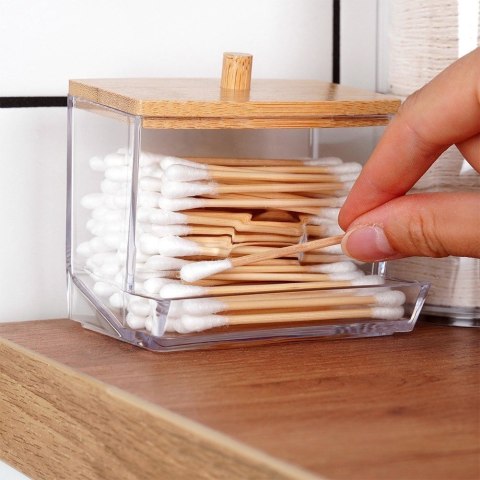 Pojemnik na Patyczki Bambus Podajnik 9 x 7 x 9 cm VILDE Drewniana Pokrywka