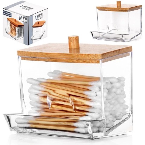 Pojemnik na Patyczki Bambus Podajnik 9 x 7 x 9 cm VILDE Drewniana Pokrywka
