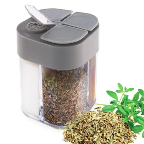 Pojemnik na Przyprawy 4 Przegrody ORION z Dozownikiem Naklejki 8,5 x 6,5 cm