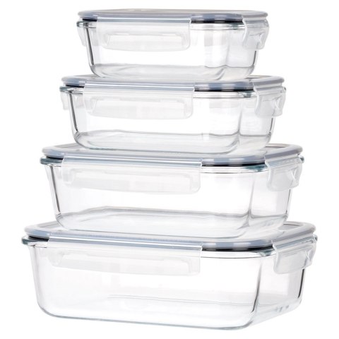Pojemniki na żywność szklane z pokrywką i uszczelką 4 szt.