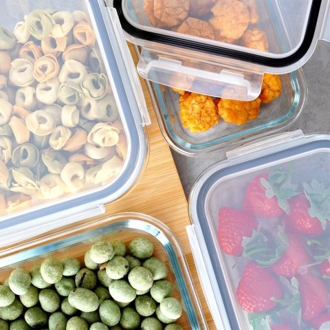 Pojemniki na żywność szklane z pokrywką i uszczelką 4 szt.