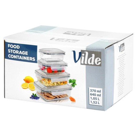 Pojemniki na żywność szklane z pokrywką i uszczelką 4 szt.