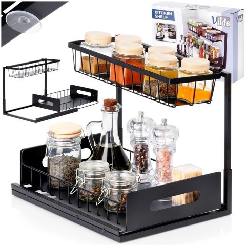 Półka Kuchenna Metalowa 2 Poziomy Wysuwana Szuflada Czarna VILDE