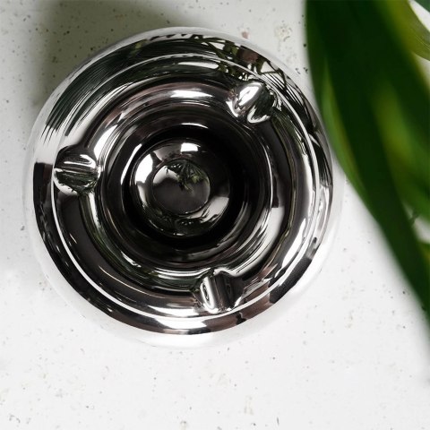 Popielniczka Okrągła Dolomit Srebrna Stołowa Błyszcząca 11 cm VILDE