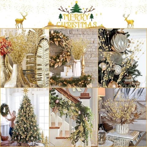 60 Głów Brokatowe Jagody Sztuczne Kwiaty Ozdoby na Choinkę Dekoracja Wazon DIY Wieniec Rękodzieło Dekoracje Domu Navidad Supplies