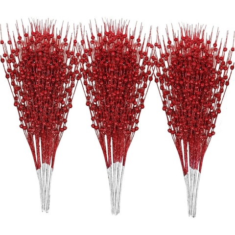 60 Głów Brokatowe Jagody Sztuczne Kwiaty Ozdoby na Choinkę Dekoracja Wazon DIY Wieniec Rękodzieło Dekoracje Domu Navidad Supplies