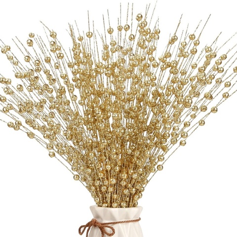 60 Głów Brokatowe Jagody Sztuczne Kwiaty Ozdoby na Choinkę Dekoracja Wazon DIY Wieniec Rękodzieło Dekoracje Domu Navidad Supplies