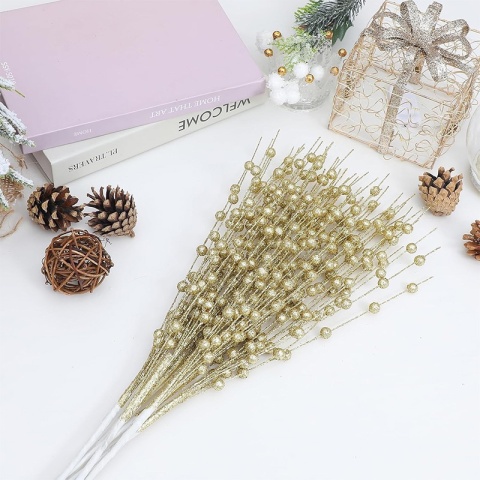 60 Głów Brokatowe Jagody Sztuczne Kwiaty Ozdoby na Choinkę Dekoracja Wazon DIY Wieniec Rękodzieło Dekoracje Domu Navidad Supplies